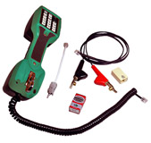 Telephone Technicians Test butinski tool, Test Telephone with 2-way hands-free speaker, adjustable volume switch, line polarity check and monitor/talk switch.