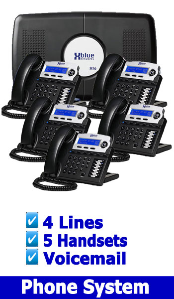 XBlue NEW BUSINESS PHONE SYSTEM, 4 Lines up to 16 Handsets (included is Voicemail) 4 Lines 5 Digital Handsets & VOIP option