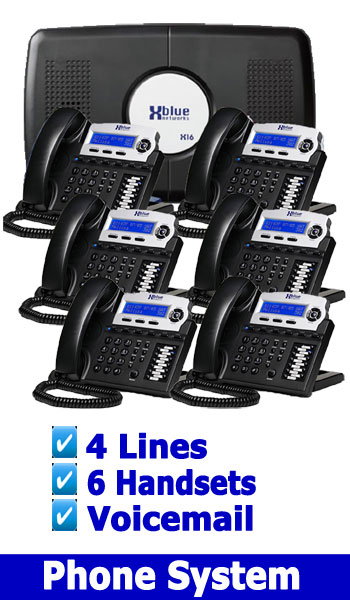 XBlue NEW SMALL OFFICE BUSINESS PHONE SYSTEM, 4 Lines up to 16 Handsets (included is Voicemail) 4 Lines 6 Digital Handsets