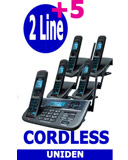 Uniden R055 5 Handsets, 2 Line Small Business Cordless Phone System, Including Answering Machine, Uniden XDECT R055 + 4 Extended Long Range Cordless Telephone System