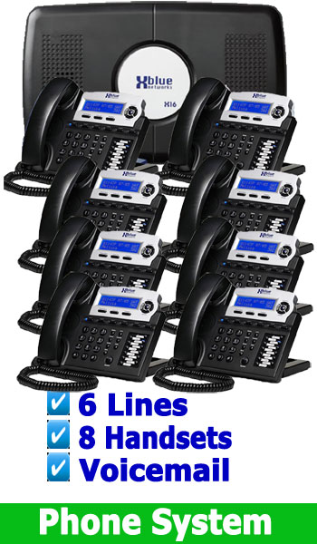 X Blue NEW BUSINESS PHONE SYSTEM, 4 Lines up to 16 Handsets (included is Voicemail) 6 Lines 8 Digital Handsets