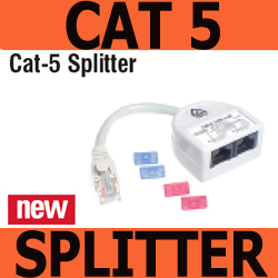 Cat-5 splitters enable two different devices to share the same Cat-5e Data cable. Leads Plug into Patch Panels