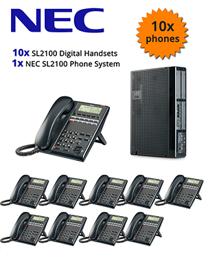 NEC SL2100 Telephone System with 10 Digital Handsets