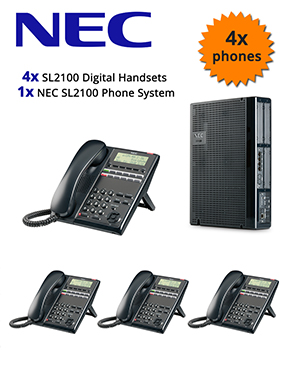 NEC SL2100 Telephone System with 4 Digital Handsets 