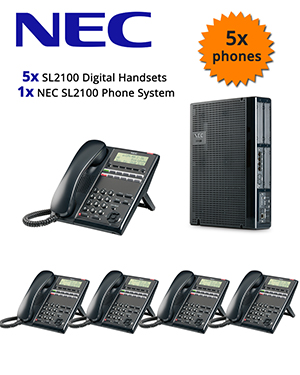 NEC SL2100 Telephone System with 5 Digital Handsets