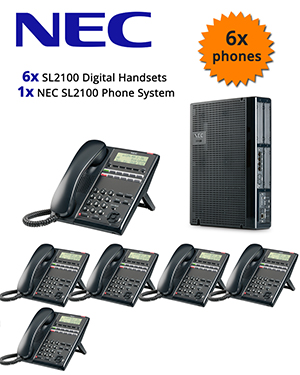 NEC SL2100 Telephone System with 6 Digital Handsets