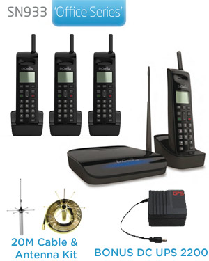 EnGenius SN933 Office Series - Durafon Quad Pack-20: 1 x One Line Base, 4 Handsets, 4 chargers, 4 Batts, 4 Belt Clips, 4 Short HS Ants, AK20L ext ant. and BONUS DC UPS 2200 EnGenius SN933 Office Series - Durafon Quad Pack-20: 1 x One Line Base, 4 Handsets, 4 chargers, 4 Batts, 4 Belt Clips, 4 Short HS Ants, AK20L ext ant. and BONUS DC UPS 2200