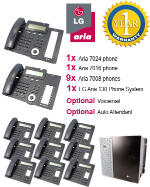 LG Aria 130 Phone System with 11 Handsets: PACK 4 for Medium Size Business, 9x 7008 Telephones, 1x 7016 Handset, 1x 7024 Handset