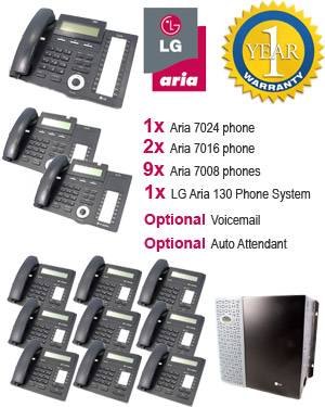 LG Aria 130 Phone System with 12 Handsets: PACK 5 for Medium Business, 9x 7008 Telephones, 2x 7016 Handset, 1x 7024 Handset