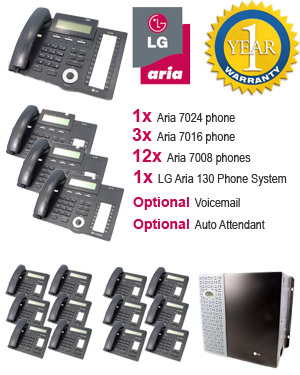 LG Aria 130 Phone System with 15 Handsets: PACK 6 for Large Business, 12x 7008 Telephones, 3x 7016 Handset, 1x 7024 Handset