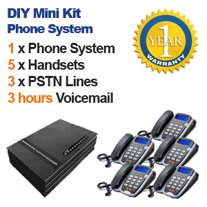 MiniKit DIY SMALL BUSINESS PHONE SYSTEM, 3 Lines, 5 Handsets, Voicemail MiniKit DIY SMALL BUSINESS PHONE SYSTEM, 3 Lines, 5 Handsets, Voicemail