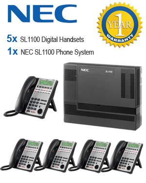 NEC SL1100 Telephone System with 5 Handsets