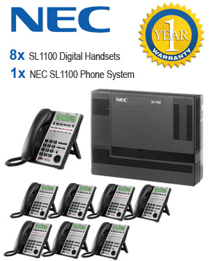 NEC SL1100 Telephone System with 8 Handsets