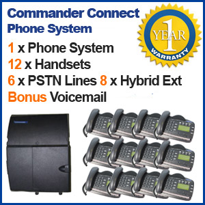 Commander Connect Telephone System 12 Handsets 6 PSTN Lines, 8 Digital Extensions and VOICEMAIL (Refurbished) Commander Connect Telephone System 12 Handsets 6 PSTN Lines, 8 Digital Extensions and VOICEMAIL (Refurbished)