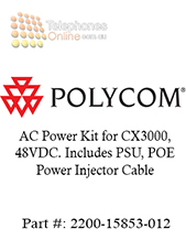 Polycom AC Power Kit for CX3000, 48VDC. Includes PSU, POE Power Injector Cable (2200-15853-012)