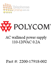 Polycom AC wallmod power supply 110-120VAC 0.2A for VoiceStation 100/300/500 (2200-17918-002)