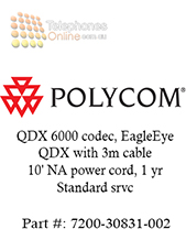 Polycom QDX 6000 codec, EagleEye QDX with 3m cable, 10' NA power cord, 1 yr Standard srvc (7200-30831-002)