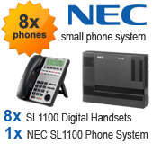 NEC SL1100 Telephone System with 8 Handsets
