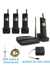 Quad Pack-20 1 x One Line Base, 4 Handsets, 4 chargers, 4 Batts, 4 Belt Clips, 4 Short HS Ants, AK20L ext ant. AND BONUS DC UPS 2200 Quad Pack-20 1 x One Line Base, 4 Handsets, 4 chargers, 4 Batts, 4 Belt Clips, 4 Short HS Ants, AK20L ext ant. AND BONUS DC UPS 2200