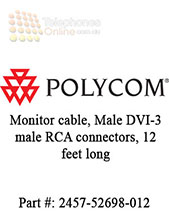 Polycom Monitor cable, Male DVI-3 male RCA connectors, 12 feet long