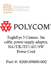 Polycom EagleEye 3 Camera. 3m cable, power supply adaptor, NA/UK/EU/AU/SW Power Cord (8200-09800-002)