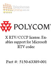Polycom X RTV/CCCP license. Enables support for Microsoft RTV codec (5150-63389-001) Polycom X RTV/CCCP license. Enables support for Microsoft RTV codec (5150-63389-001)